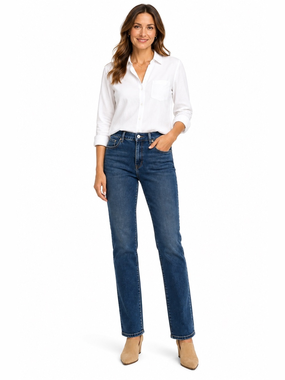 Chico’s Platinum Denim Straight Leg Jeans Women’s Size 1 (8)Medium Wash Stretch